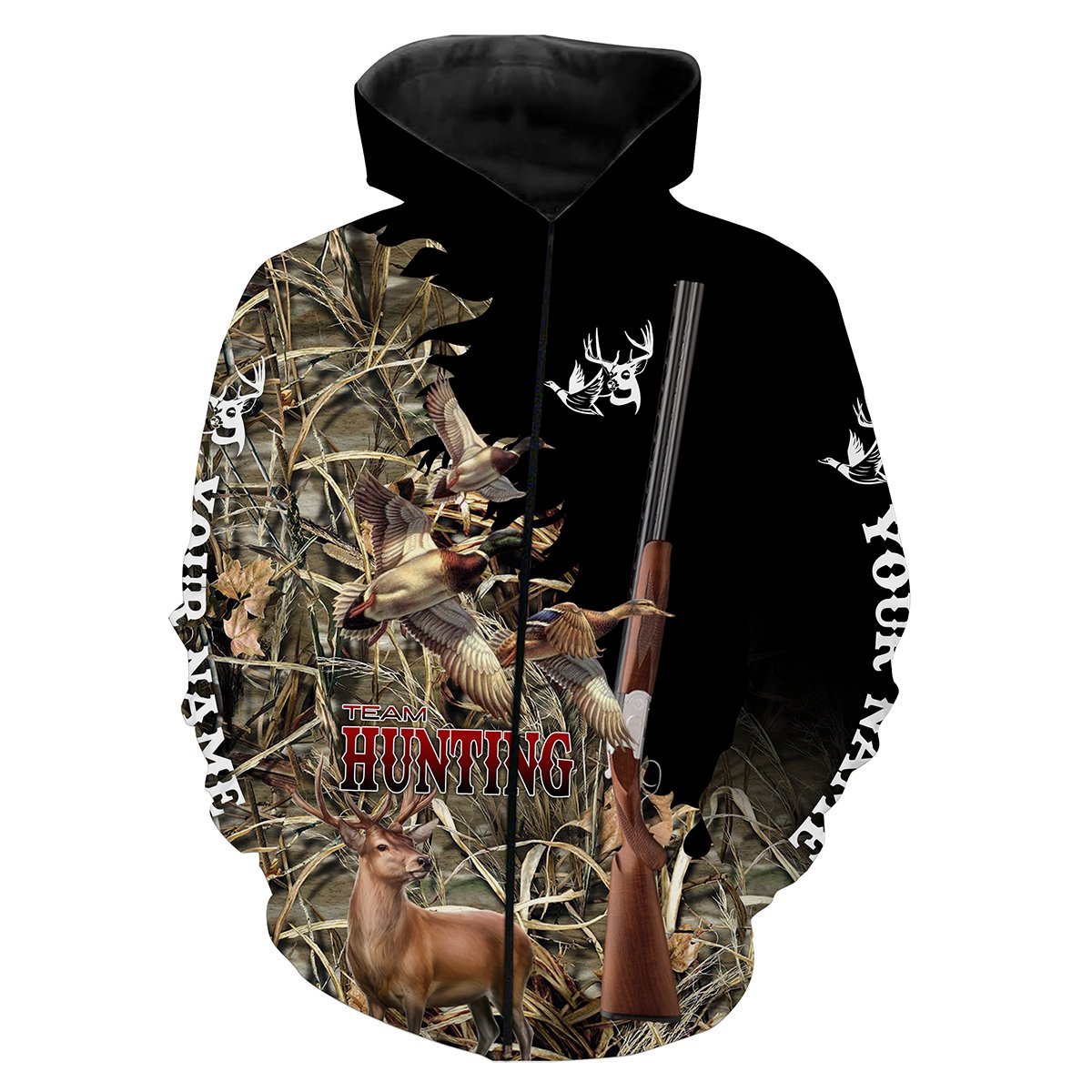 Deer and Duck Hunting Camo Shotgun Hunting Custom Name Full printing Shirts, Personalized Hunting Gift FSD2536