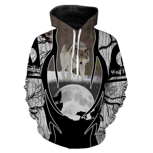 Wolf Hunting Winter Camo Custom Name All Over Print Shirts Hoodie Hoodie