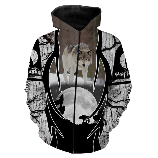 Wolf Hunting Winter Camo Custom Name All Over Print Shirts Zip Up Hoodie Zip Up Hoodie