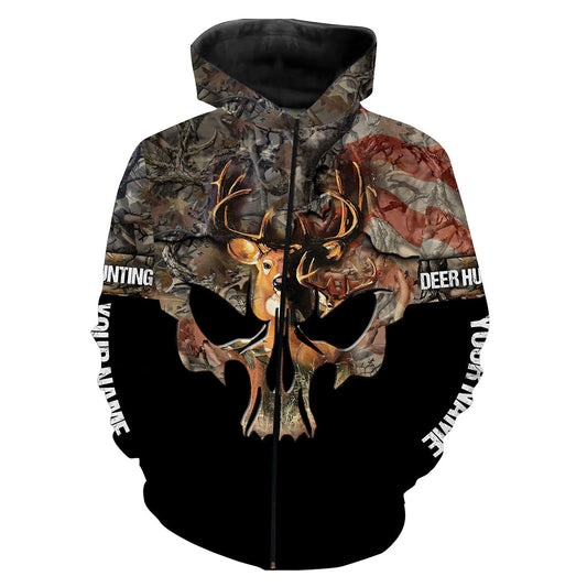 Custom Deer Hunting American Flag Camo Skull 3D All over print Shirts - Personalized Hunting Gifts - FSD2285