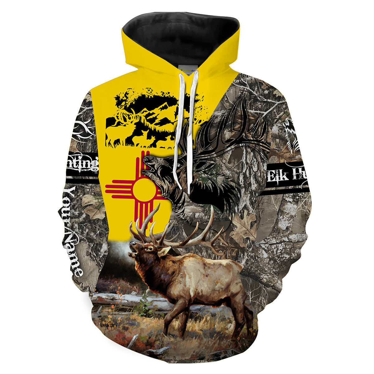 New Mexico Elk Hunting NM Flag Camo Custom Name Shirts - Hunting Elk New Mexico Hunter Shirts Personalized Gift FSD2292 Hoodie