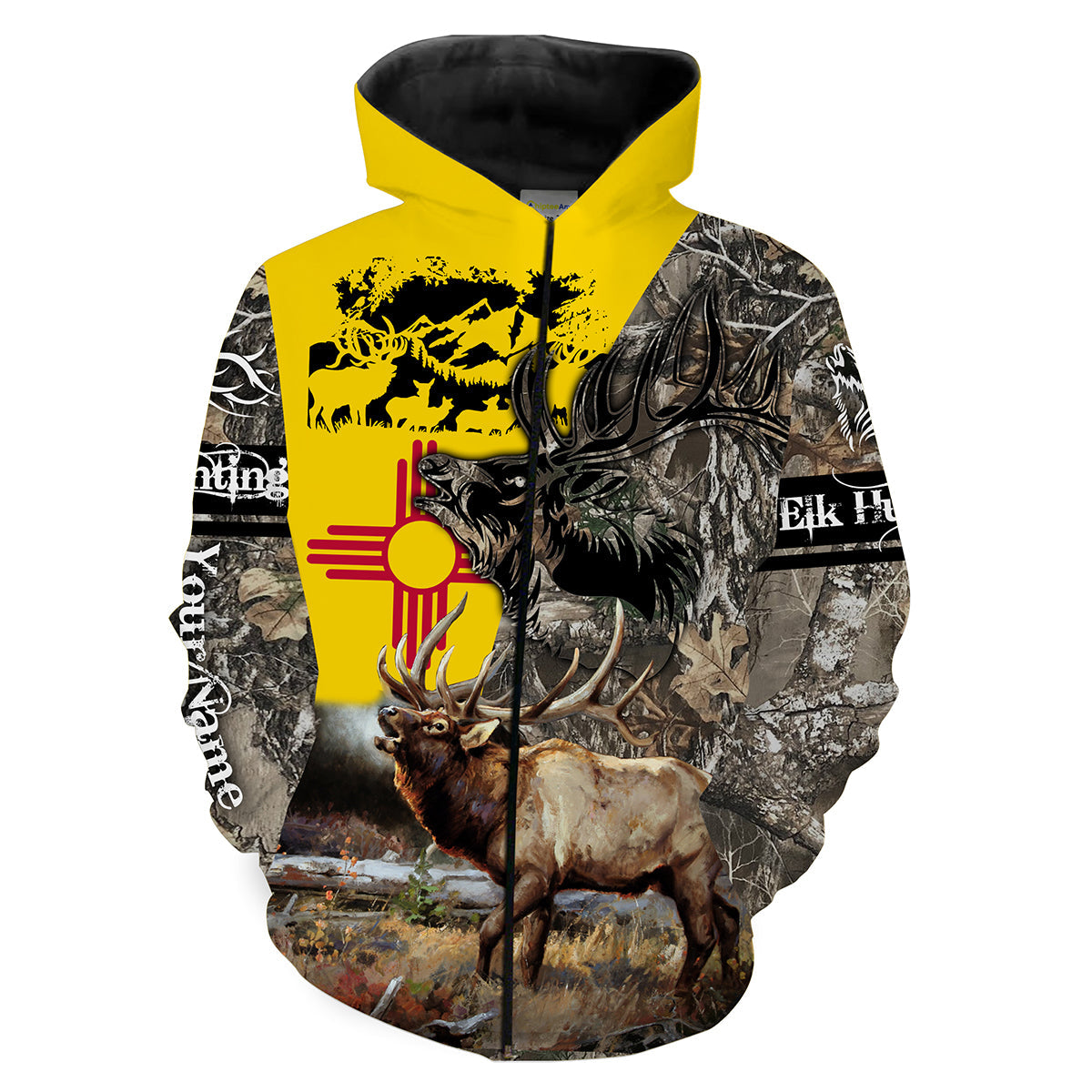 New Mexico Elk Hunting NM Flag Camo Custom Name Shirts - Hunting Elk New Mexico Hunter Shirts Personalized Gift FSD2292 Zip up hoodie