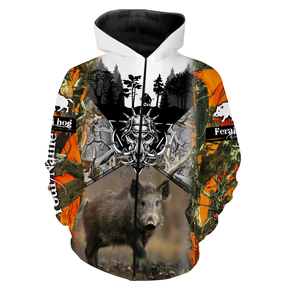 Feral Hog Hunting Orange Camo Custom Name 3D All Over Printing Shirt Personalized Gift For Hog Hunter Fsd696 Zip Up Hoodie Zip Up Hoodie