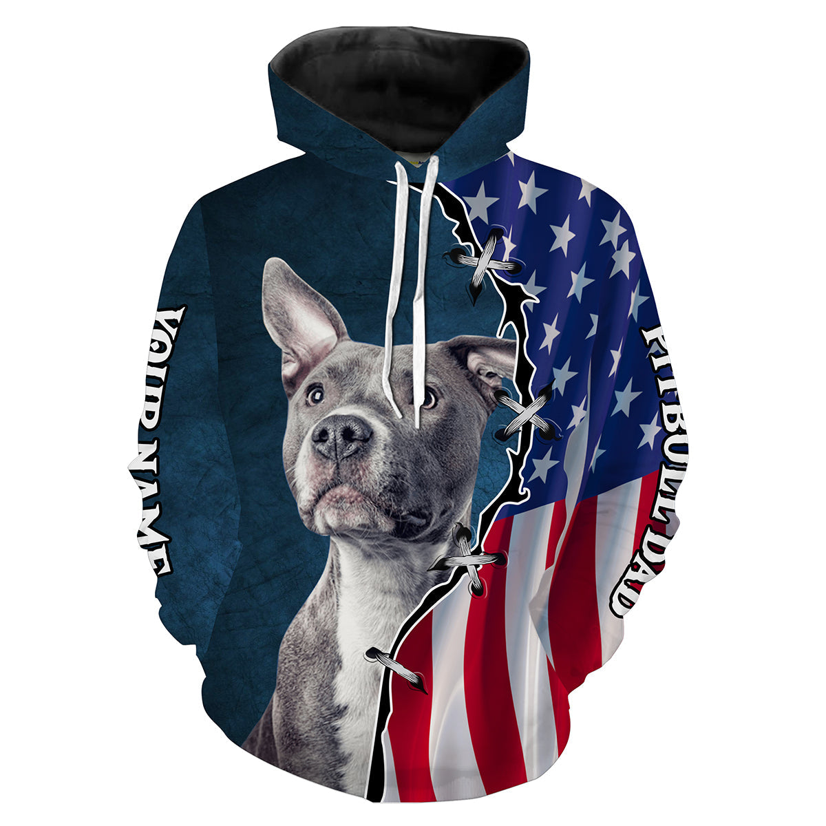 Love Pitbull American flag Pitbull dad custom name 3D All over printed Shirts - Gift for Dog Dad Pitbull lovers FSD2171