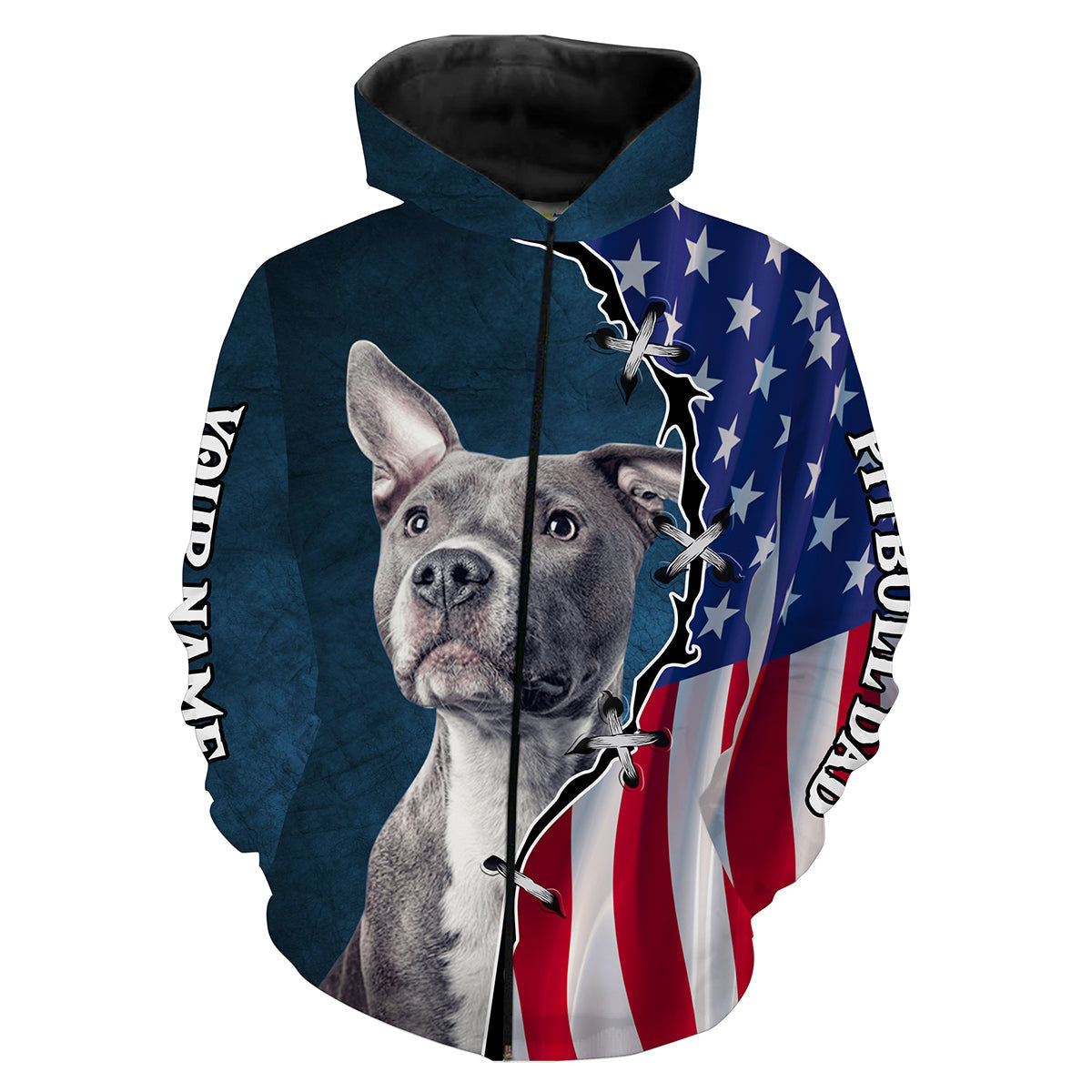 Love Pitbull American flag Pitbull dad custom name 3D All over printed Shirts - Gift for Dog Dad Pitbull lovers FSD2171