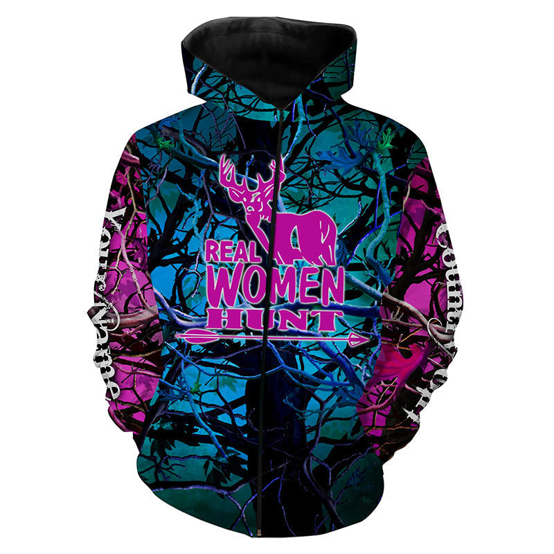 "Real Women Hunt" Custom Name 3D All over print Shirts Zip up hoodie