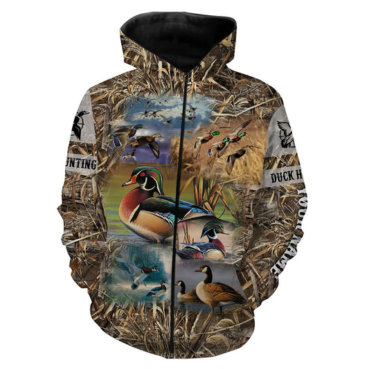 Duck Hunting Waterfowl Camo Custom Name 3D Full Printing Shirts Zip Up Hoodie Zip Up Hoodie