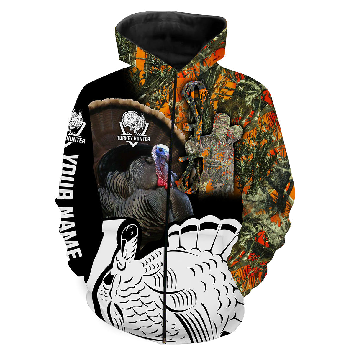 Turkey Hunting Clothes Custom Name 3D All Over Print Shirts  Zip Up Hoodie Zip Up Hoodie