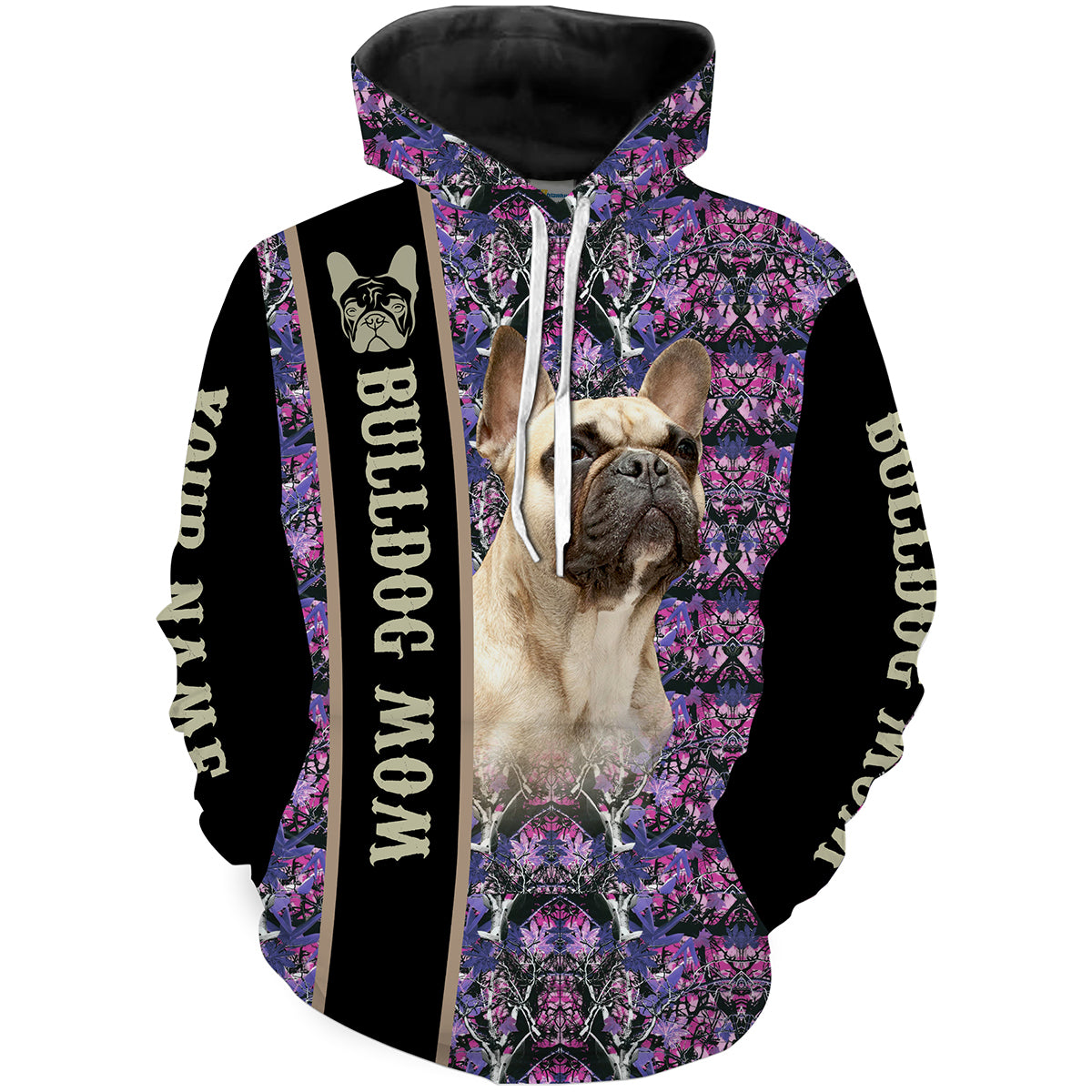 Womens Bulldog Mom Pink and Purple Camo Custom Name 3D All over Printed Shirts Personalized Dog Mom Gifts FSD2434 Hoodie