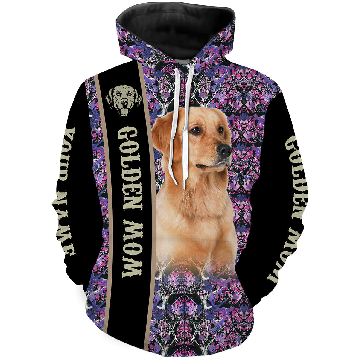 Womens Golden Mom Pink and Purple Camo Custom Name 3D Shirts Golden Retriever Dog Lovers, Dog Mom Gifts FSD2435 Hoodie