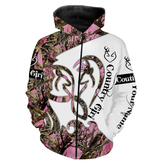 Pink Buck and Doe Infinity Love Heart Country girl Deer hunting muddy camo custom Name 3D print Hoodie