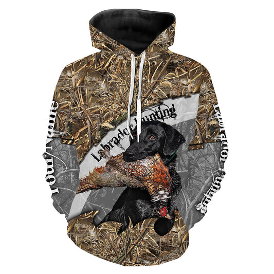 Pheasant hunting with dog black Labrador hunting Custom Name 3D print Shirt