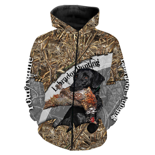 Pheasant hunting with dog black Labrador hunting Custom Name 3D print Shirt