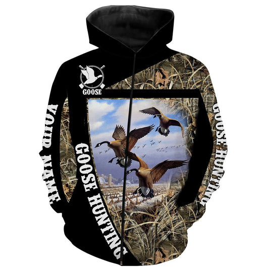 Goose Hunting Custom Name 3D All over print Shirts - Hunting gift for Men Zip up hoodie