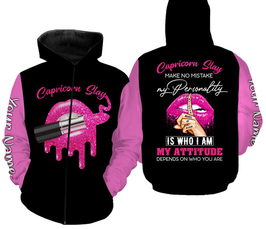 Capricorn girl My personality is who I am Custom Name 3D All over printing Shirt Zip up hoodie