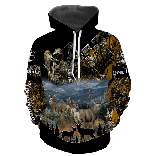 Mule Deer Grim reaper bowhunting custom Name 3D All over print shirt Personalized gift shirt FSD760 Hoodie