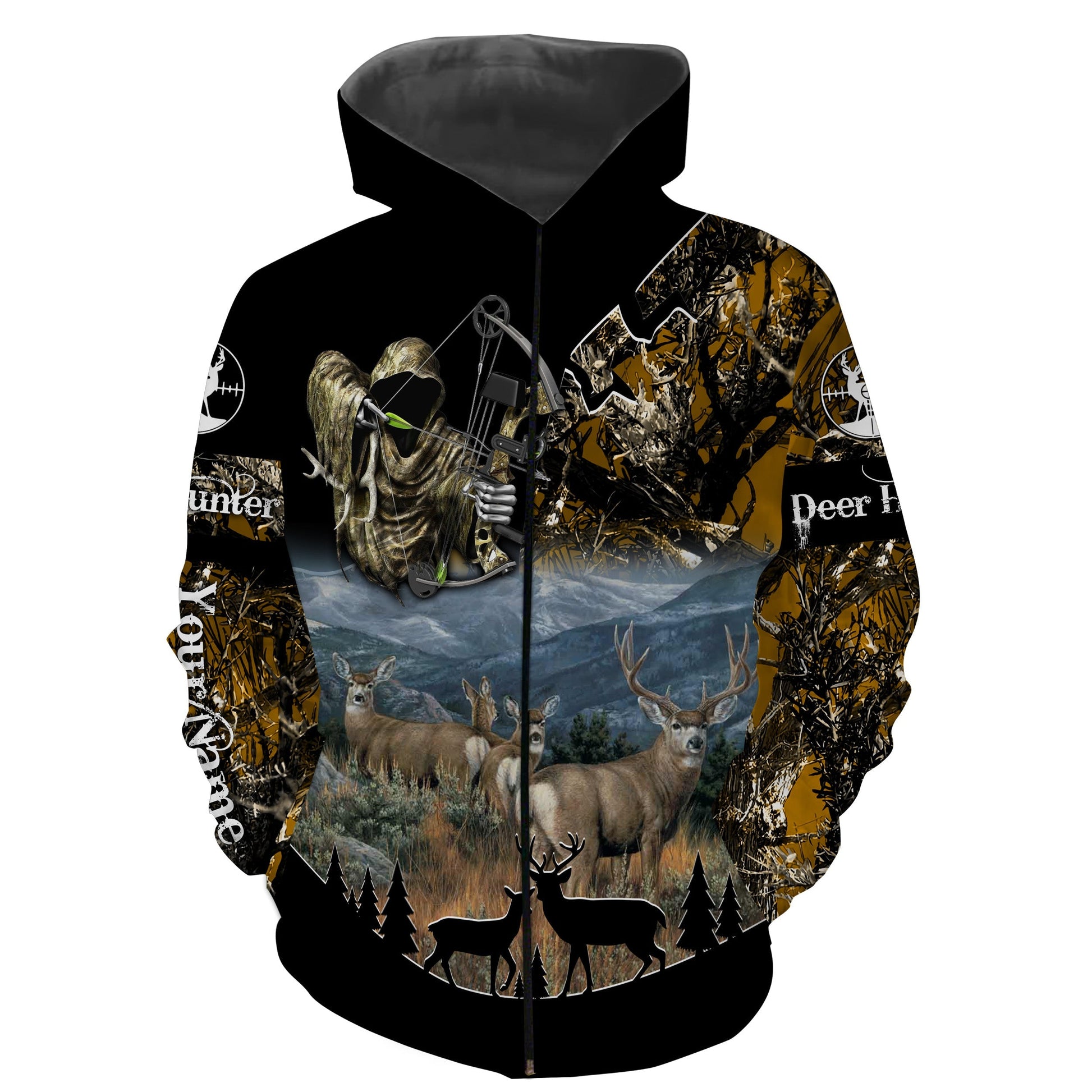 Mule Deer Grim reaper bowhunting custom Name 3D All over print shirt Personalized gift shirt FSD760 Zip up hoodie