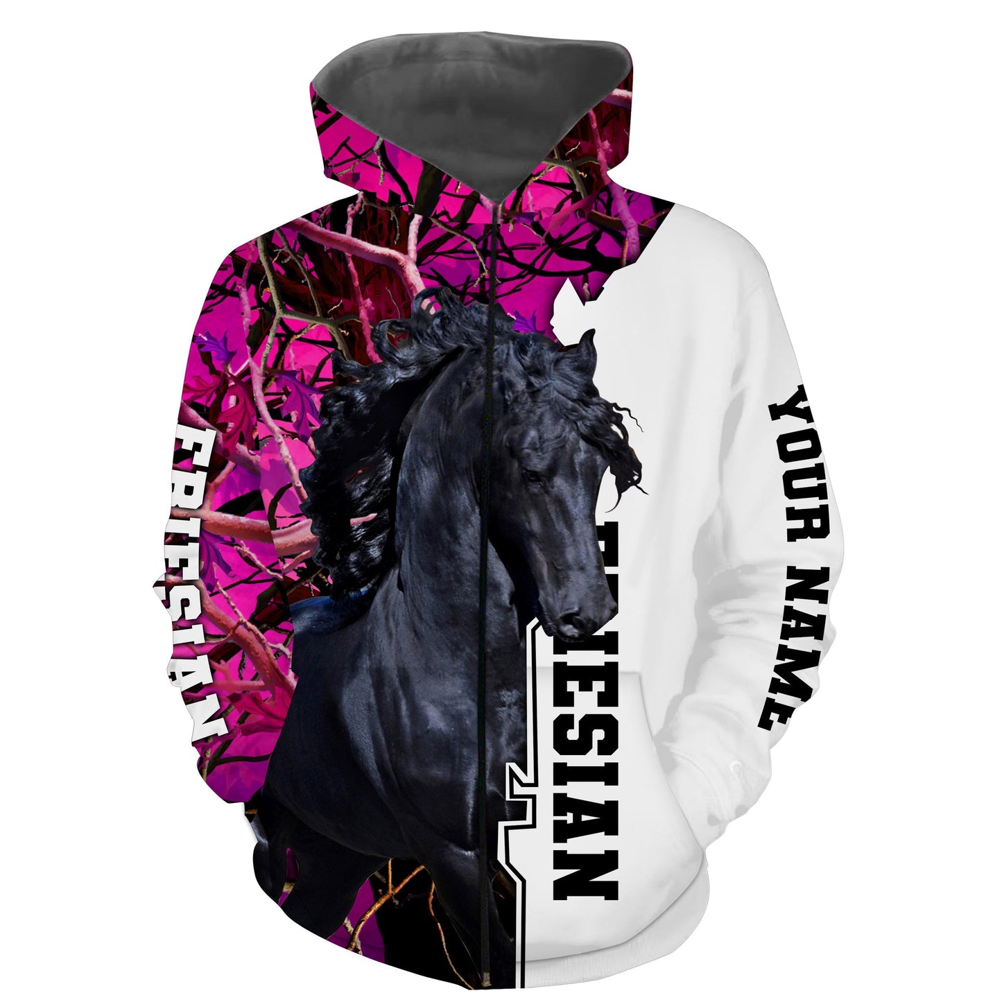 Friesian Horse Pink Camo Horse Girl 3D All Over Print Shirts  Zip Up Hoodie Zip Up Hoodie