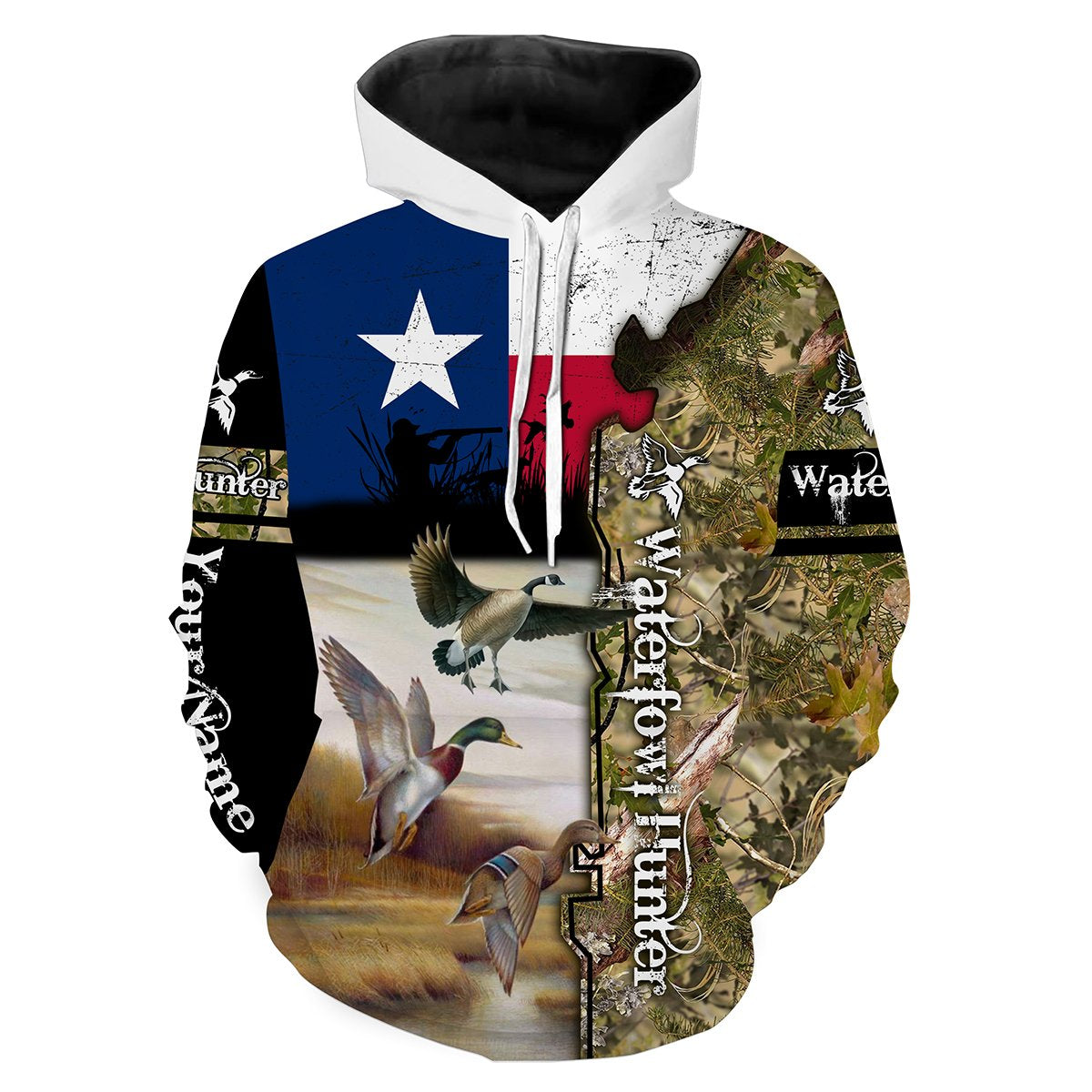 Waterfowl hunting Texas Flag Custom Name 3D All over print Shirts - Personalized hunting gift - FSD206