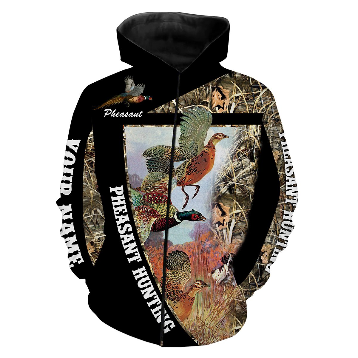 Pheasant hunting Custom Name 3D All over print Shirts - Personalized hunting gift - FSD208 Zip up hoodie