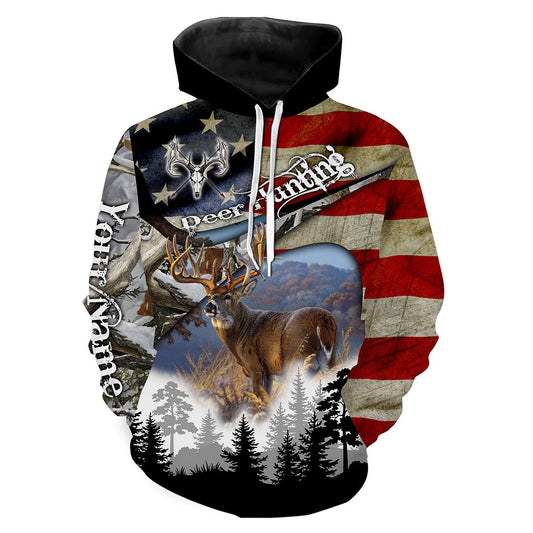 Deer Hunting American Flag Camo Custom Name All over print shirts - Best hunting gift for Men