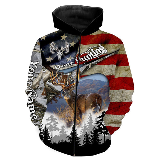 Deer Hunting American Flag Camo Custom Name All over print shirts - Best hunting gift for Men