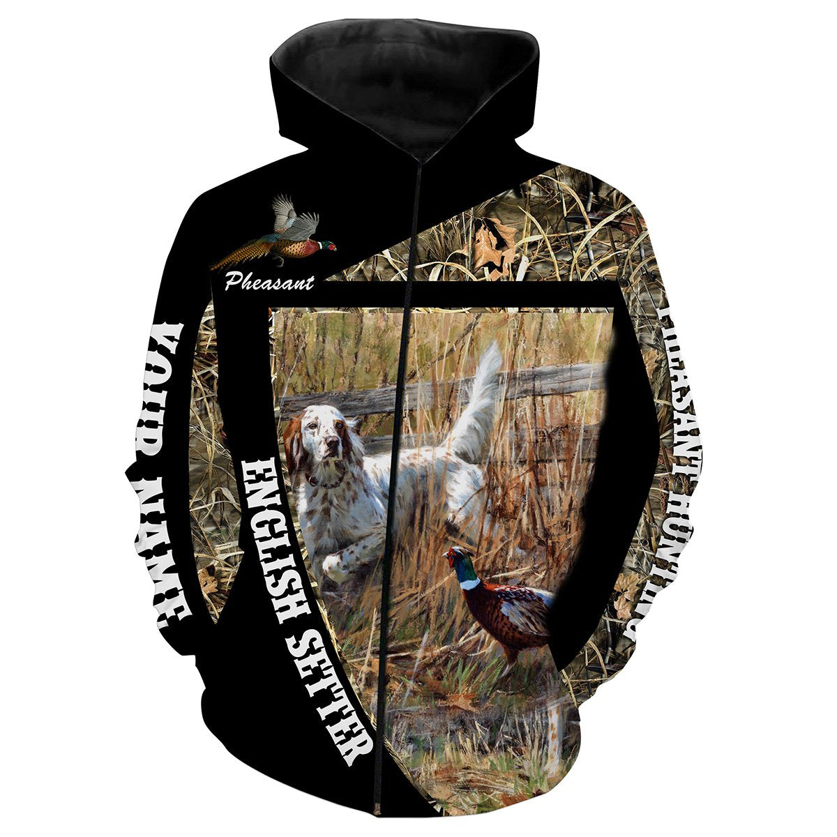 Pheasant hunting with English setters custom Name All over print Shirts FSD363 Zip up hoodie