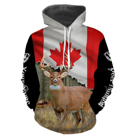 White-tailed Deer Canada Flag Custom name All over print shirts - personalized hunting gifts FSD3176 Hoodie