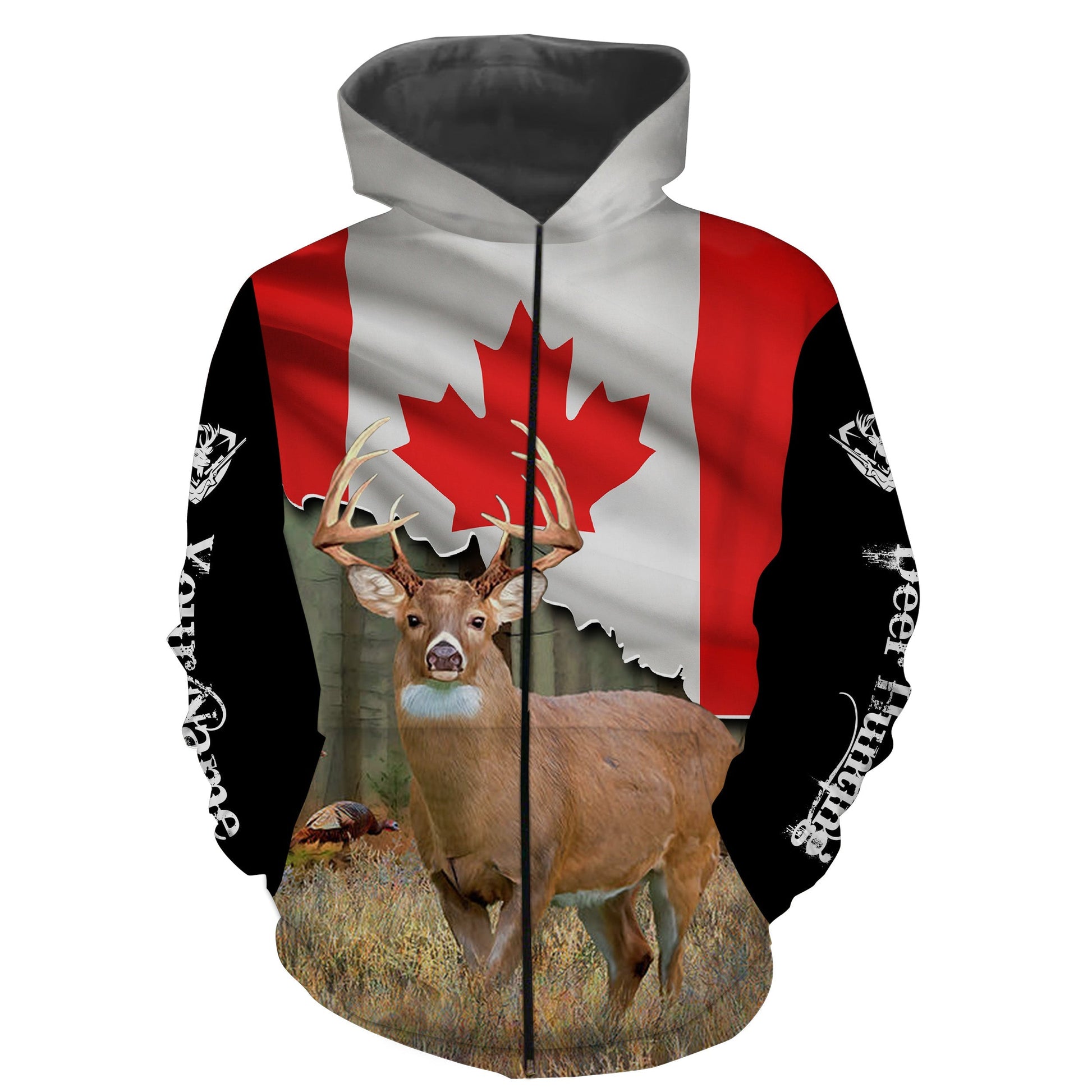 White-tailed Deer Canada Flag Custom name All over print shirts - personalized hunting gifts FSD3176 Zip up hoodie