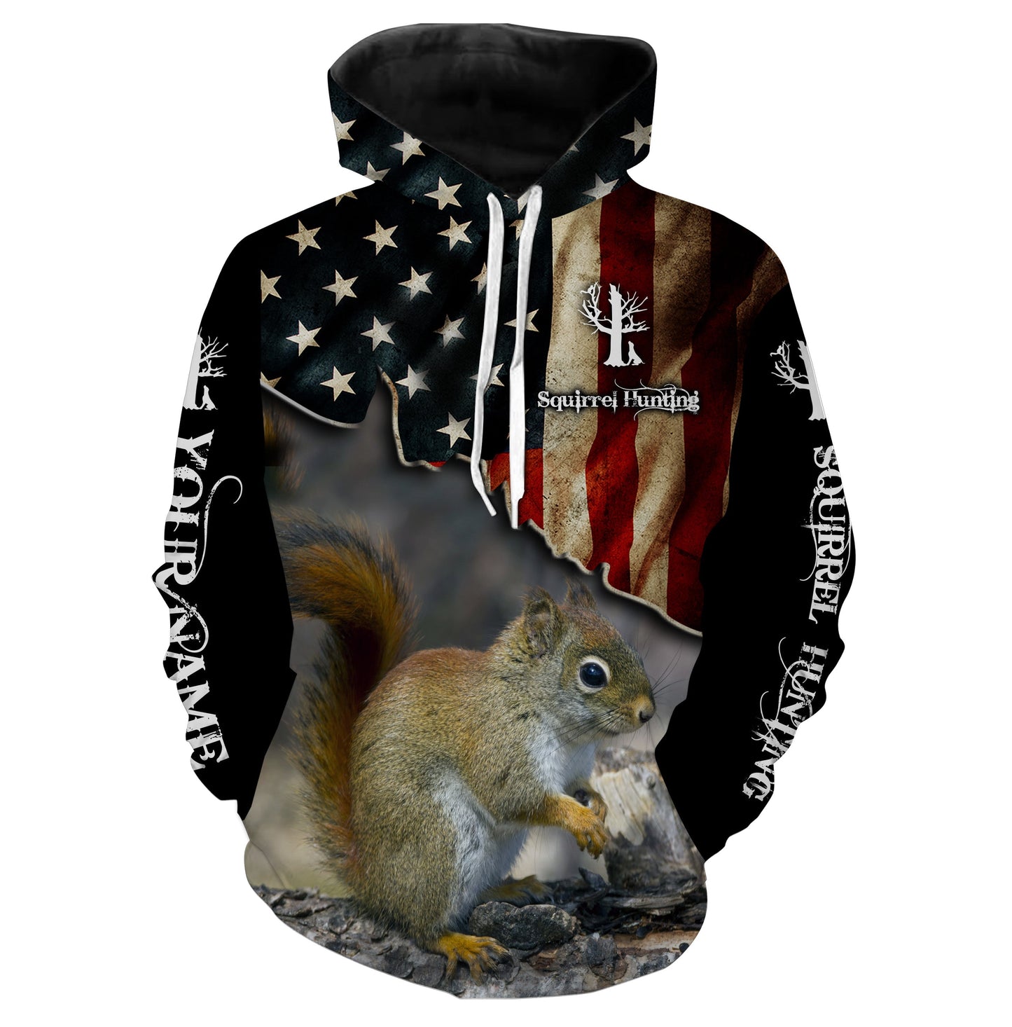 Squirrel hunting US flag custom Name 3D All over print Shirt Hunting gift for Men Hoodie