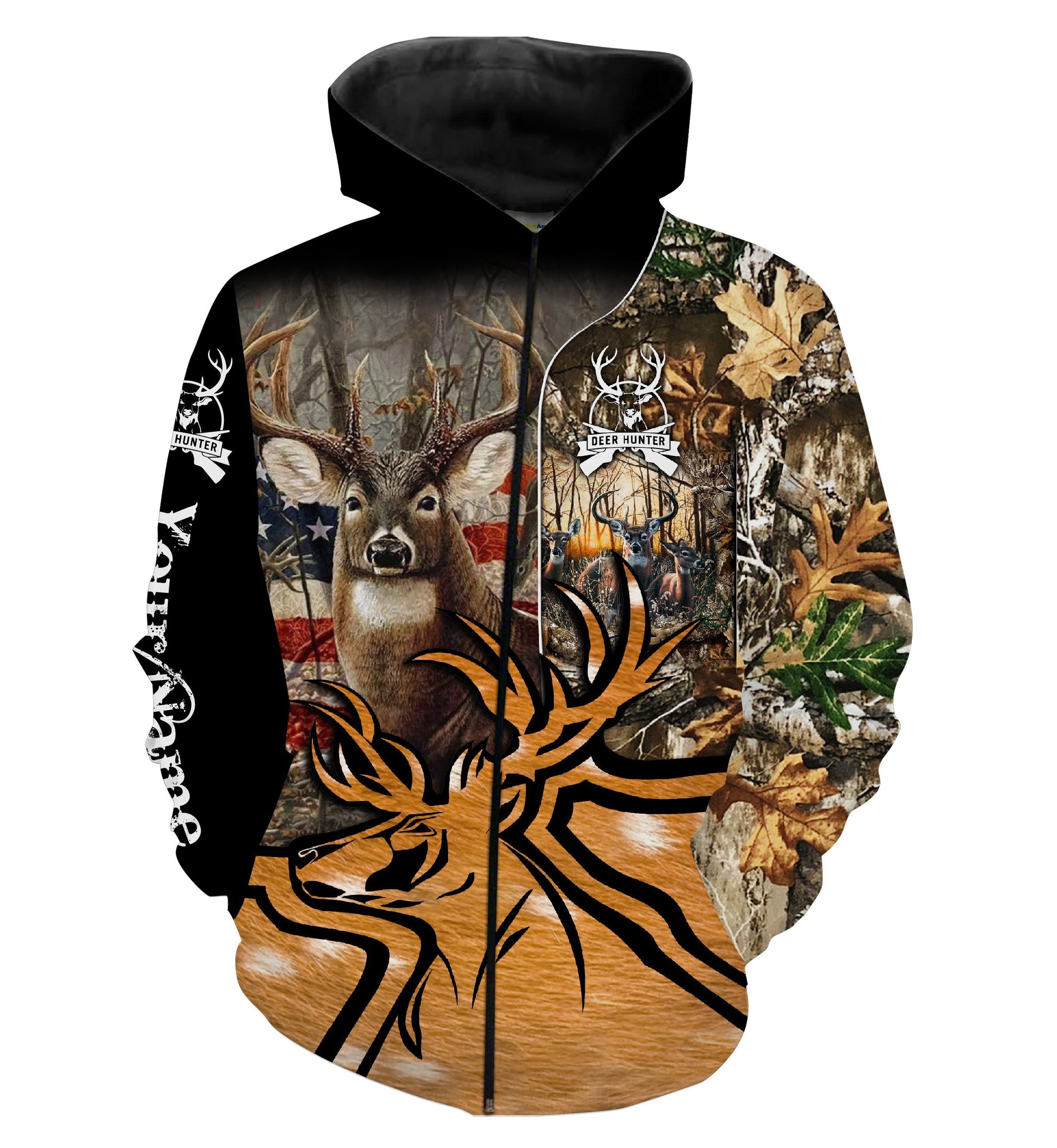 Deer Hunting Big game camo US flag custom name 3D All over print Shirt, hoodie Personalized hunting gift Patriotic Gifts FSD2080