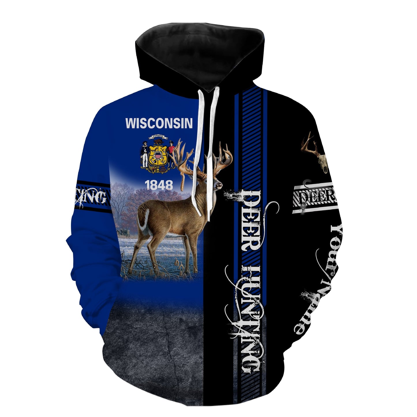 Wisconsin Deer Hunting Wi Flag Customize Name 3D All Over Printed Shirts, Personalized Hunting Gifts FSD3423 Hoodie