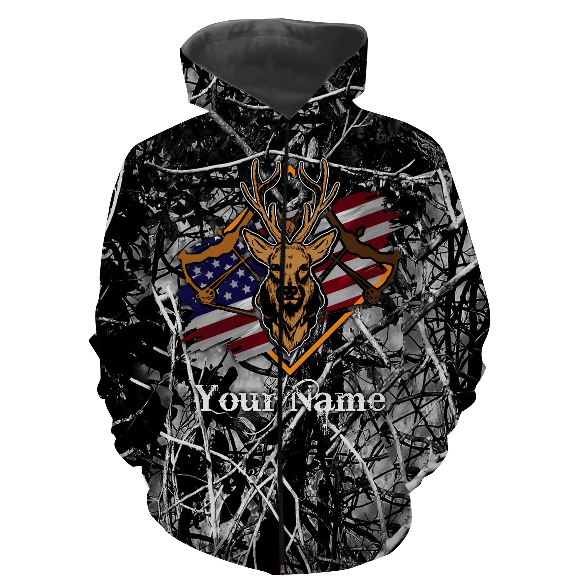 Deer Bow hunting black camo Custom Name 3D All over print Shirt, Hoodie Bow hunter gifts FSD871