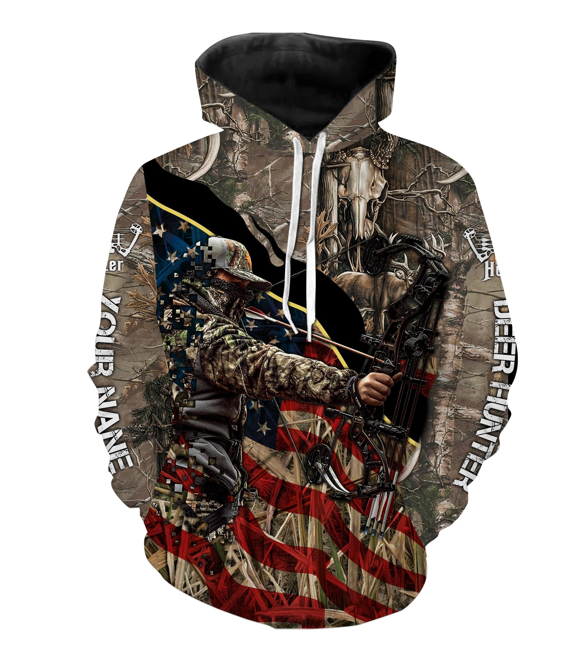 Archery Bow Hunting American Flag Deer Hunting Custom Name 3D All Over Printed Shirts, Hoodie, Personalized Gifts FSD2586