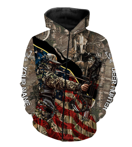 Archery Bow Hunting American Flag Deer Hunting Custom Name 3D All Over Printed Shirts, Hoodie, Personalized Gifts FSD2586