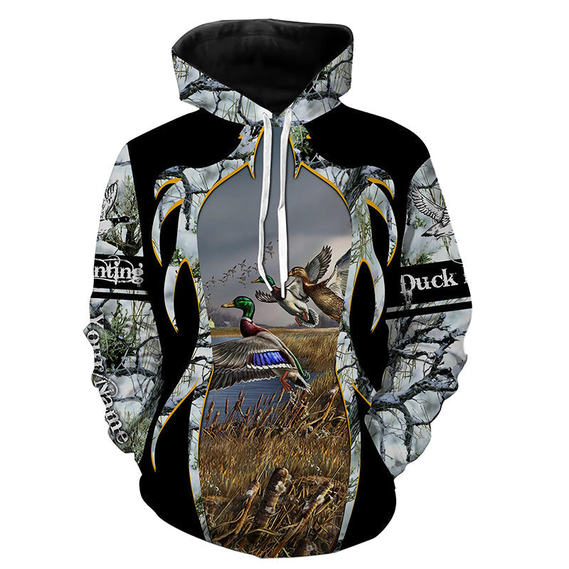 Winter Duck Hunting snow camo custom Name all over print Shirts, Duck hunting shirt for Adult and Kid FSD3628 Hoodie