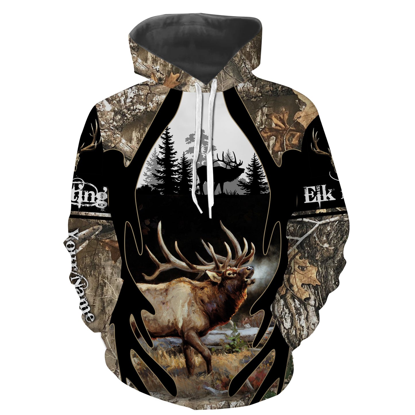 Elk Hunting Camo Custom Name 3D Full Printing Shirts Hoodie