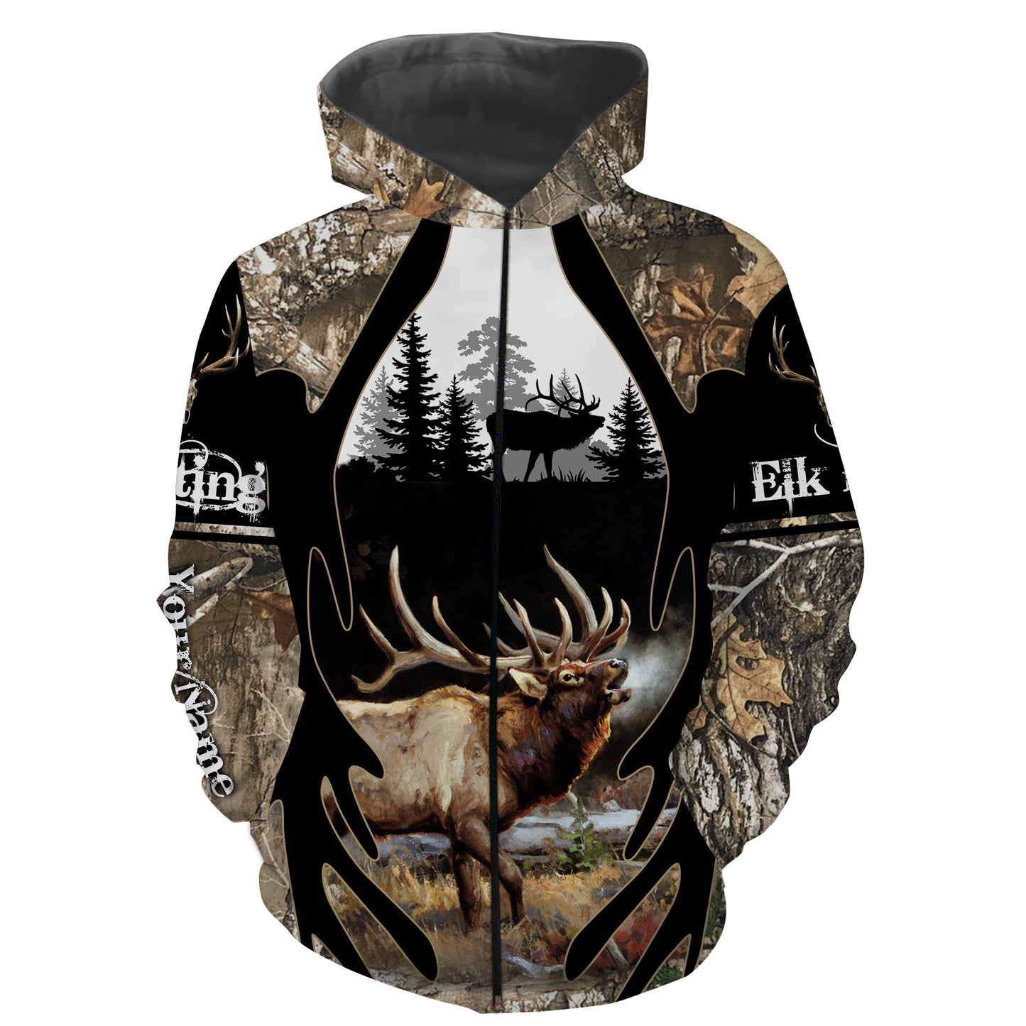 Elk Hunting Camo Custom Name 3D Full Printing Shirts Zip up hoodie