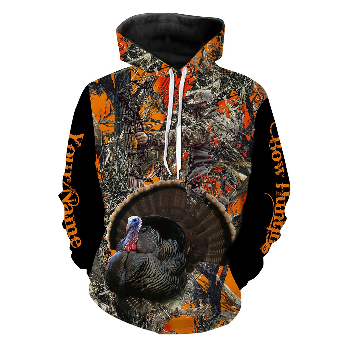 Turkey hunting Orange camo Custom Name 3D All over printed shirts Personalized hunting gift - FSD94 Hoodie