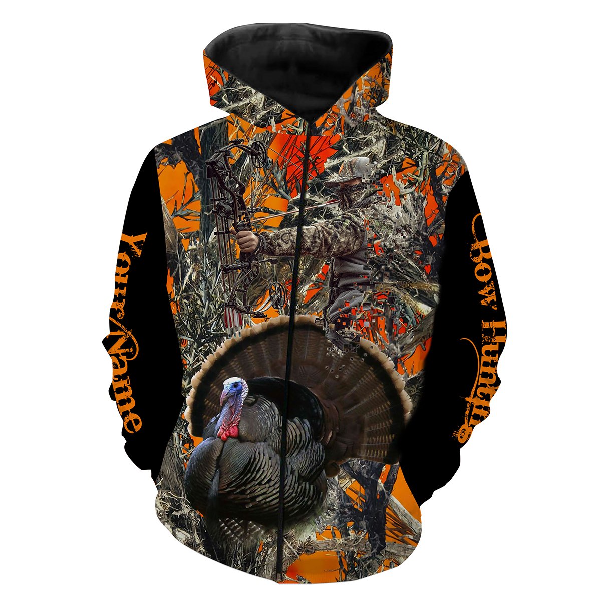 Turkey hunting Orange camo Custom Name 3D All over printed shirts Personalized hunting gift - FSD94 Zip up hoodie