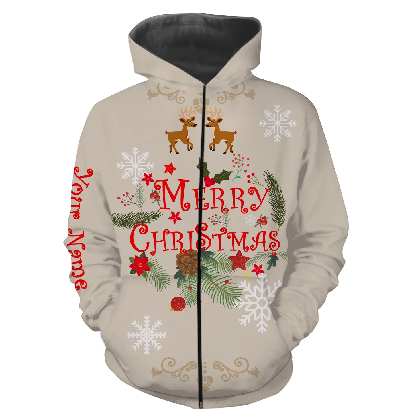 Merry Christmas Custom Name 3D All Over Print Sweatshirt Zip Up Hoodie Zip Up Hoodie