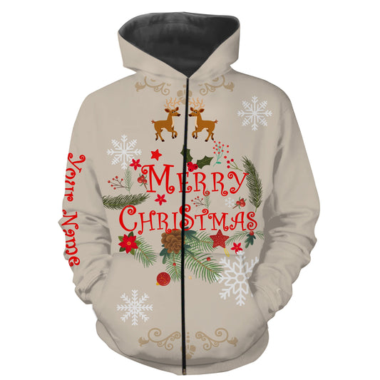 Merry Christmas Custom Name 3D All Over Print Sweatshirt Zip Up Hoodie Zip Up Hoodie