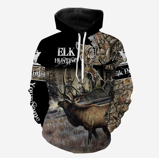 Best Elk hunting Custom Name 3D All over print Camouflage Shirt Hoodie