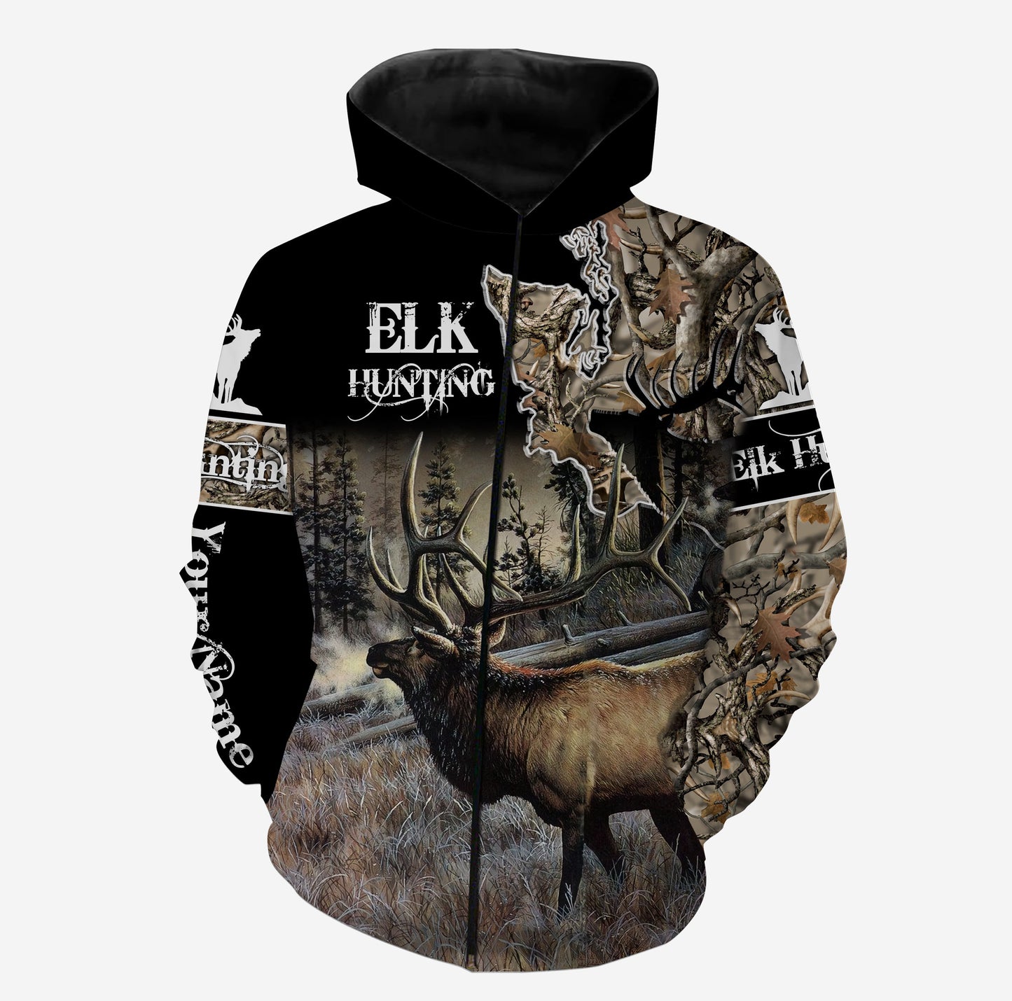 Best Elk hunting Custom Name 3D All over print Camouflage Shirt Zip up hoodie