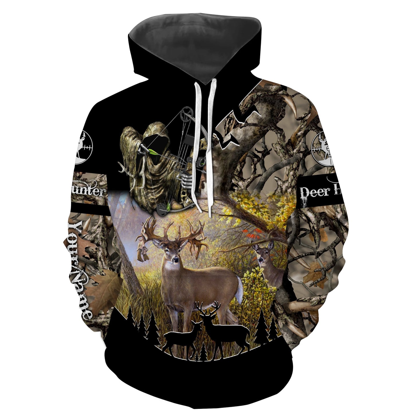 Whitetail Deer bow hunting Grim Reaper Deer skull Camo custom name 3D All over print Shirts Personalized gift for hunter FSD2095 Hoodie