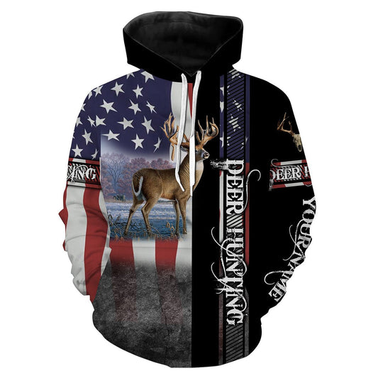 Deer hunting American flag Custom Name 3D All over print shirts - hunting gift for Men