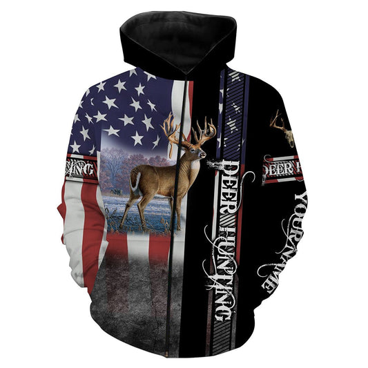 Deer hunting American flag Custom Name 3D All over print shirts - hunting gift for Men