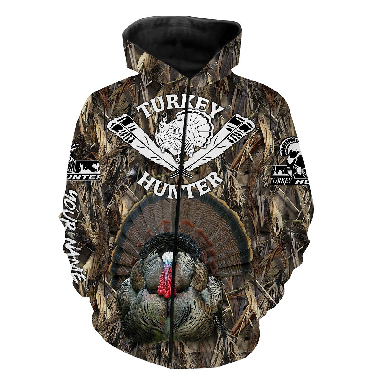 Turkey hunting camo All over print shirts - Personalized gift for Men Zip up hoodie