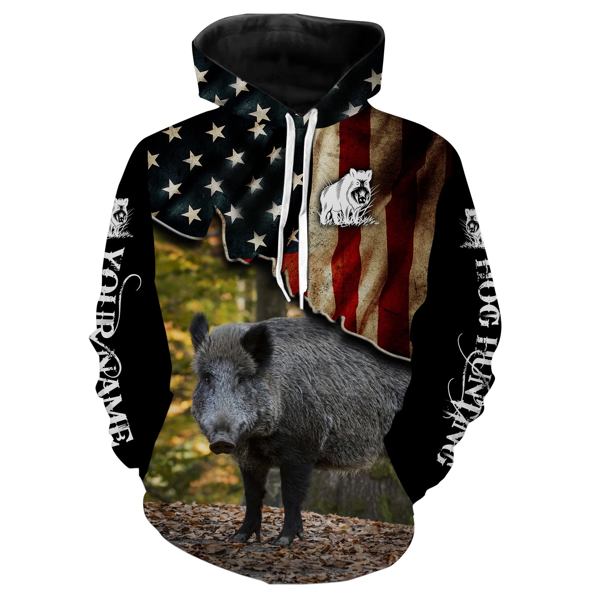 Wild Hog Hunting American Flag Custom Name 3D All Over Print Shirts  Hoodie Hoodie