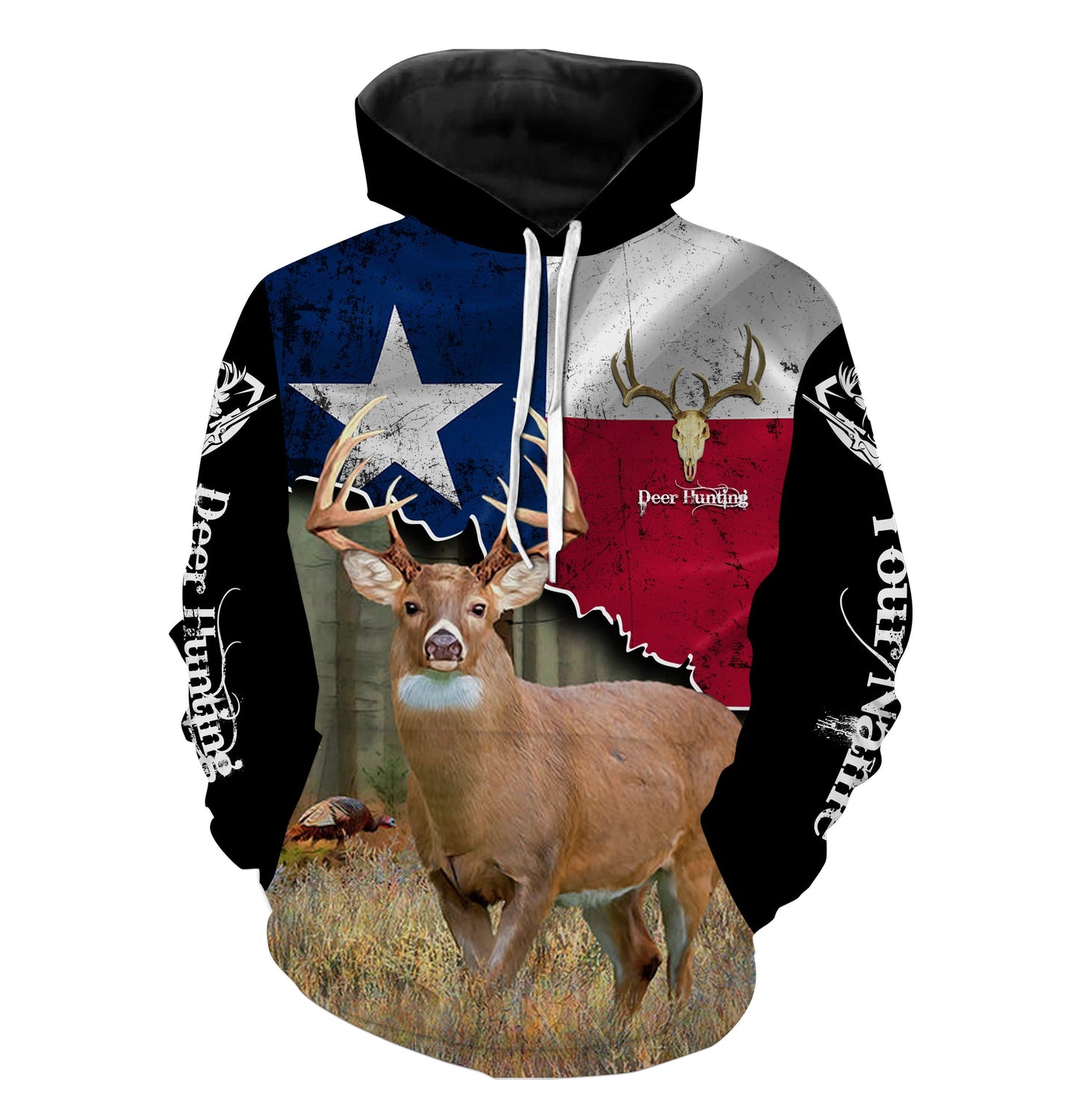 White-tailed Deer Hunting TX Texas Flag Custom Name All over print Shirt Personalized Hunting gift for Men Women and Kid FSD1990 Hoodie